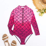 2026 New  Fish Scale Printed Surfing Suit for Women,Long Sleeve One-Piece Swimsuit,Zipper Competitive High Elasticity Bikini