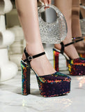 Women Platform Pointed Sandals 15.5CM/6Inch Summer Model Show Sequin Heels Europe and America Nightclub Party Large Size Shoes