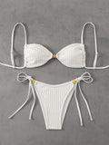 Solid Split Swimsuit Women 2 Piece Triangle Bandage High Cut Thong Bikini Push Up Summer New Sexy Bathing Suit Beachwear