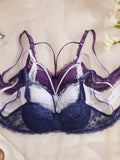 3Pcs Sexy Lace Women's Bra Crisscross Straps Underwire Push-Up Bralette Thin Soft Fashion Lingerie