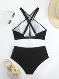 Women's Plus Size Triangle Halter Cross Back Bikini Set - European American Style Separable Swimsuit