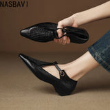 New Design Women T-Strap Sandals Square Toe Flats Buckle Breathable Mesh Casual Soft Leather Daily OL Shoes Plus Size 41 42 43