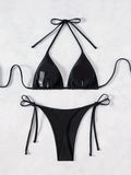 ZTVitality Sexy Set Damen Black Triangle Tie Side Bikini 2025 New Biquini Padded Pad Halter Backless Swimsuit Women Swimwear