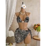 With Sarong Halter Printed Bikini Women Swimwear Female Swimsuit Padded Bather Bathing Suit Swim Three-pieces Bikini set K8073