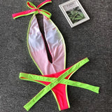 2025 Deep V Female Halter Swimwear One Piece Swimsuit Women Backless Monokini High Cut Wrap Around Bathing Suit Swim Bodysuit