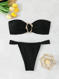 Bandeau Thong Bikinis 2026 Women Sexy Swimsuit Solid Padded Swimwear Female Bathers Bathing Swimming Swim Suit Beachwear