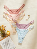 5PCS/Set Solid Women's Thongs Sexy Low Rise Seamless Panties Ribbed Lingerie Comfy Women's Underwear Set