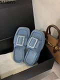 Women Punk Lazy Platform Sandals Buckle Design Garden Shoes Roman Street Slippers Flip Flops Denim Blue Outdoor Beach Shoes