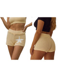 Women Slim Fit Stylish Decorative Starfish Ribbed Elastic Mid Rise Shorts Spring/Summer Holiday Beach Casual Knit Shorts