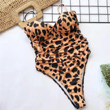New Sexy High Cut Leopard Push Up Bra Cup One Piece Swimsuit Female Swimwear Women Bather Bandeau Bathing Suit Swim Lady V1654