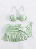 2026 Push Up 3 Pieces Bikini & Beach Slirt Swimsuit Women Strappy Swimwear Female Bathers Bathing Swimming Swim Suit Beachwear