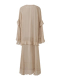 Women's Sheer Chiffon Long Dress Stylish Ruffle Trim V Neck Long Sleeve Loose Fit Dress See Through Cover-ups Streetwear