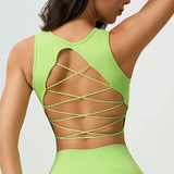 Women's Sexy Threaded Cross Hollow Back Yoga Exercise Fitness Vest Integrated Sports Training Bra Vest for Fitness And Yoga
