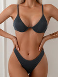 2026 New Women's Underwire Bikini Set,solid Color 2-piece Pit Striped Swimsuit,Fashion Sexy V-neck Bathing Suit with Chest Pad