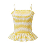 Summer Women Smocked Tank Tops Spaghetti Strap Plaid Ruffle Camisole Fashion Sleeveless Vest Shirts Streetwear