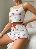 Summer Sleepwear Women's Casual Strawberry Print Camisole and Shorts Pajama Set Underwear Ventilate Soft Loungewear