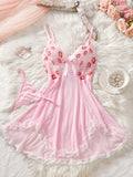 Pink Lips Transparent Bra Erotic Sets Sexy Fairy Lingerie Women See Through Lace Nightdress Delicate Ultra Hot Nighty With Thong