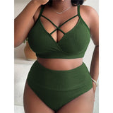 0XL - 4XL Ribbed Bikini Large Size Swimwear Plus Size Women Swimsuit Female Two-pieces Bikini Set Bather Bathing Suit Swim V4982