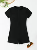 2026 Zipper Swimsuit One Piece Short Sleeves Swimwear Women Sexy Solid Bathers Bathing Swimming Swim Suit Female Beachwear