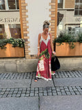 Casual Vacation Style Print Spaghetti Strap long Dresses Women Sexy V-neck Backless Loose Sleeveless Dress Female Summer New