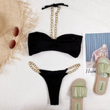Bikini 2026 Sexy Black Chain Strap Halter Swimwear Swimsuit Women Bikinis Set Bathing Suit Beach Bikini Female Biquinis Feminino