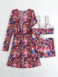 New Sexy 3 Pieces Suit for Women Neck Hanging Bikini Set+Cover-up Swimwear Sunproof Tankini High Waist Shorts Swimsuit Beachwear