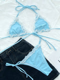 2026 Sexy Bikini Women Swimwear Swimsuit Lace Triangle Halterneck Sky Blue Bikinis Set Bathing Suit Beach Bikini Female Biquinis
