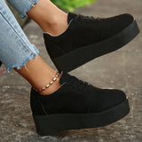 Plus Size Chunky Heel Sneakers Women Spring Autumn Lace Up Black Sneakers Woman Faux Suede Platform Vulcanize Shoes Female