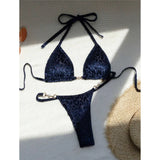 S - XL Leopard Pearl Mini Micro Thong Bikini Female Swimsuit Women Swimwear Two-Piece Bikini Set Bather Bathing Suit Swim V5207B