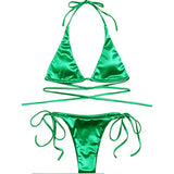 Sexy Satin Halter Brazilian Padded Bikini Female Swimsuit Women Swimwear Two-Pieces Bikini Set Bather Bathing Suit Swim V4966S