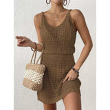 S - XL V Neck Hollow Out Crochet Knitted Tunic Beach Cover Up Cover-ups Beach Dress Mini Beach Wear Beachwear Female Women V7048