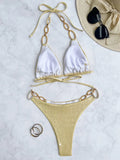 Shiny Metal Chains Rhinestone Diamond Bikini Female Swimsuit Women Swimwear Two-pieces Bikini Set Halter Bathing Suit Swim Lady