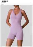 Cross Back V-neck Short Yoga Jumpsuit Women Quick Drying Solid Sleeveless Sports One Piece Suit Outdoor Recreation Bodysuits