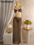 Polka Dots With Skirt Halter Shell Bikini Women Swimwear Female Swimsuit Three-Pieces Bikini Set Bather Bathing Suit Swim V8313