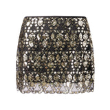 Womens Summer Sequined Mini Skirt Slim Fit Stylish Beaded Geometric Pattern Low Rise Short Skirts