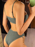 New Sexy Wrinkled Mid Waist Padded  Bikini Women Swimwear Female Swimsuit Two-Pieces Bikini Set Bather Bathing Suit Swim V3163