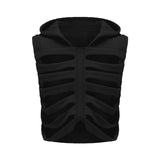 Women Gothic Vest Coat Hollowed Skeletal Gilet Hoodie Sleeveless Hooded Waistcoat Streetwear for Party