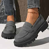 Basic Gray Faux Suede Loafers Shoes Women Slip On Round Toe Loafers Shoes Woman Spring Autumn Plus Size Platform Shoes Ladies