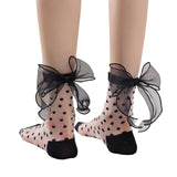 Womens Mesh Sheer Socks Breathable Decorative Bow Dots Design Casual Mid Calf Socks for Summer