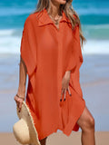 4 Colors Short Sleeve Long Shirt Top Blouse Tunic Beach Dress Beach Wear Beachwear Beach Cover Up Cover-upsFemale Women V7538