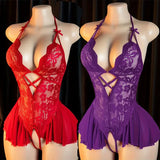 Transparent RedWomen Open Bodysuit Crotchless Sexy Temptation Adult Erotic Lingerie Teddy Body Suit Pajamas V-neck Hot Underwear