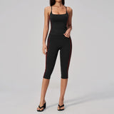 Women's 2 Piece Yoga Set Summer Brushed Color-Block Slim Sports Tank Top High Waist Pants Gym Running Fitness Suits Tracksuit
