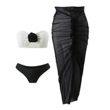 Sexy 3D Flowers Bandeau With Skirt Bikini Female Swimsuit Women Swimwear Three-Pieces Bikini Set Bather Bathing Suit Swim V5706