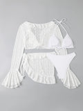 Women micro mini halter bikini sets 4 pieces with ruffles perspective cover tops and skirt swimsuit bathing suit beach outfits