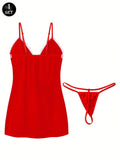 Sexy Sleepwear For Women Lace V-Neck Nightgown Split Hem Soft Lingerie Nightwear Sleeveless NightdressFemale Dress Thongs Sets