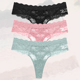 3Pcs Lace Sexy Thongs Women Low-Rise Briefs Sexy Soft Ladies Underwear Trendy Floral Underpants Female Flowery Panty Lingerie