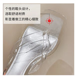 2026 Summer Jelly Shoes Women Fashion Sandals Low Heel Square Toe Girls Street Flip Flops Transparent Color Female Slippers