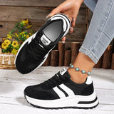 Fashion Stripe Thick Bottom Sneakers Women 2026 Autumn Platform Lace Up Sport Shoes Woman Anti Slip Thick Sole Running Shoes