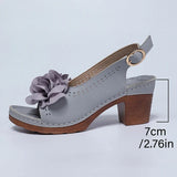 Summer Flower Decor Thick Heeled Sandals Women Plus Size 43 Lightweight High Heel Sandals Woman Back Strap Peep Toe Sandles 2026