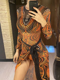 S - XXL 3PCS New Printed Long Sleeve With Pants Sarong Women Swimwear One Piece Swimsuit Female Bather Bathing Suit Swim V7180